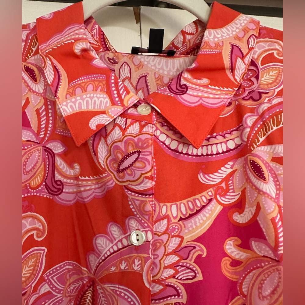 Talbots Red and Pink Paisley Midi Tie-Waist Shirt Dress - Picture 5 of 7